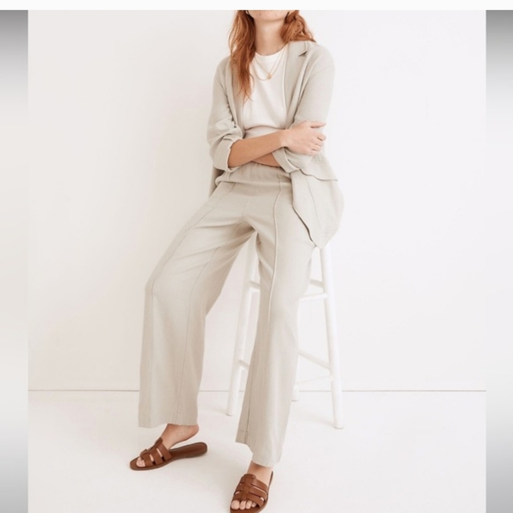 Madewell Petite Breezewoven Pull-On High-Rise Straight Pants Linen Pebble Small